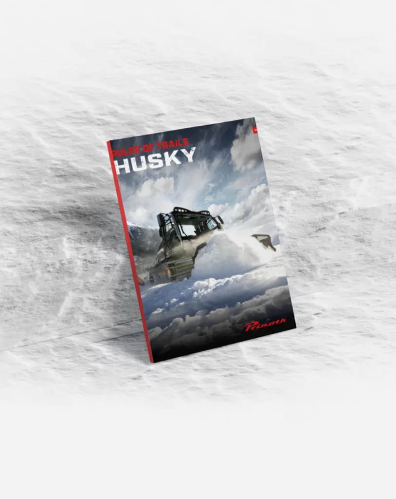 Husky katalog på snø med ulv foran